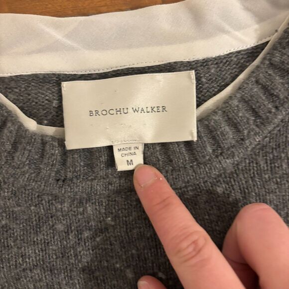Brochu Walker Medium Gray Wool Cashmere Blend Layered Preppy Workwear Sweater - Picture 4 of 8